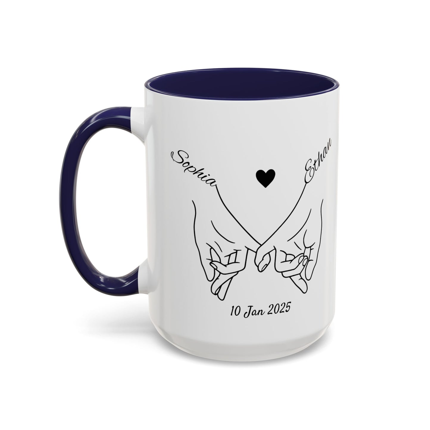 Holding Hands Couple Mug | Personalized Names & Date Coffee Cup | Custom Line Art Love Mug | Valentine Anniversary Gift for Couples