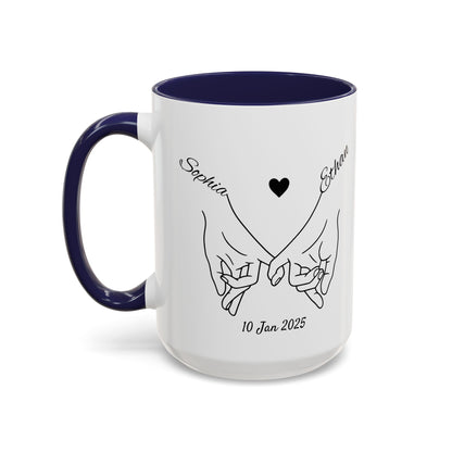 Holding Hands Couple Mug | Personalized Names & Date Coffee Cup | Custom Line Art Love Mug | Valentine Anniversary Gift for Couples