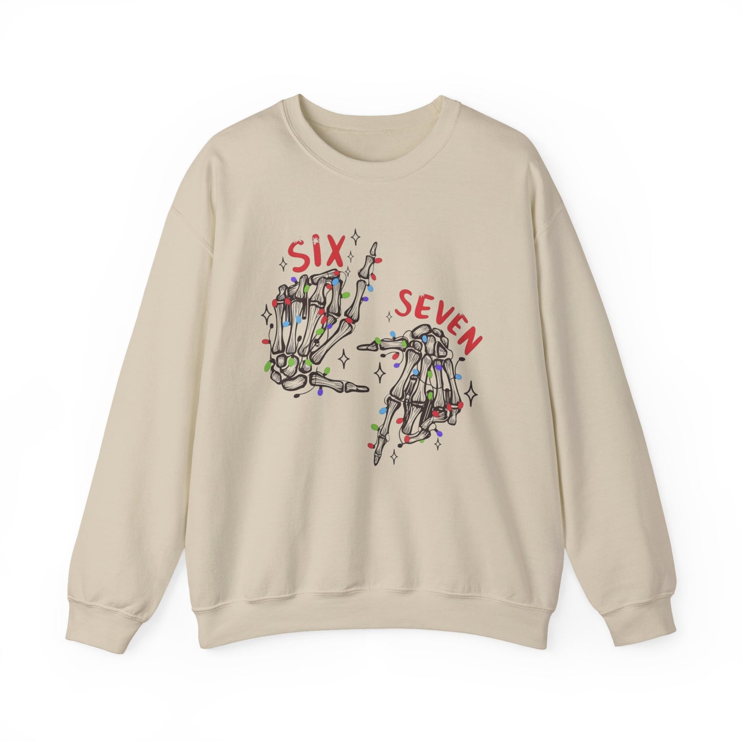 Six Seven Skeleton Hands Sweatshirt Funny Halloween Christmas Crewneck for Men & Women  Cozy Skeleton Hand Lights Pullover, Gift for Friends