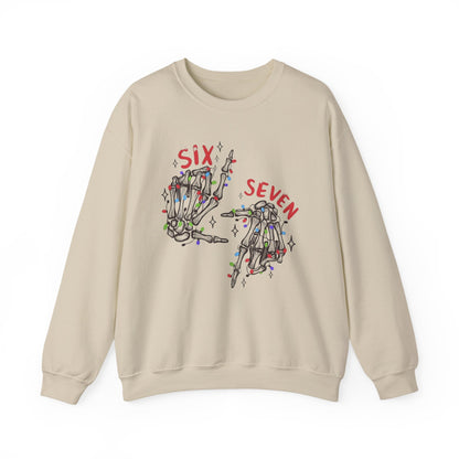 Six Seven Skeleton Hands Sweatshirt Funny Halloween Christmas Crewneck for Men & Women  Cozy Skeleton Hand Lights Pullover, Gift for Friends