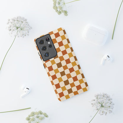 Boho Checked Phone Case, Checkerboard Design, Durable Protection, Phone Cover, Phone case For iPhone and Samsung, Trendy Phone Cover