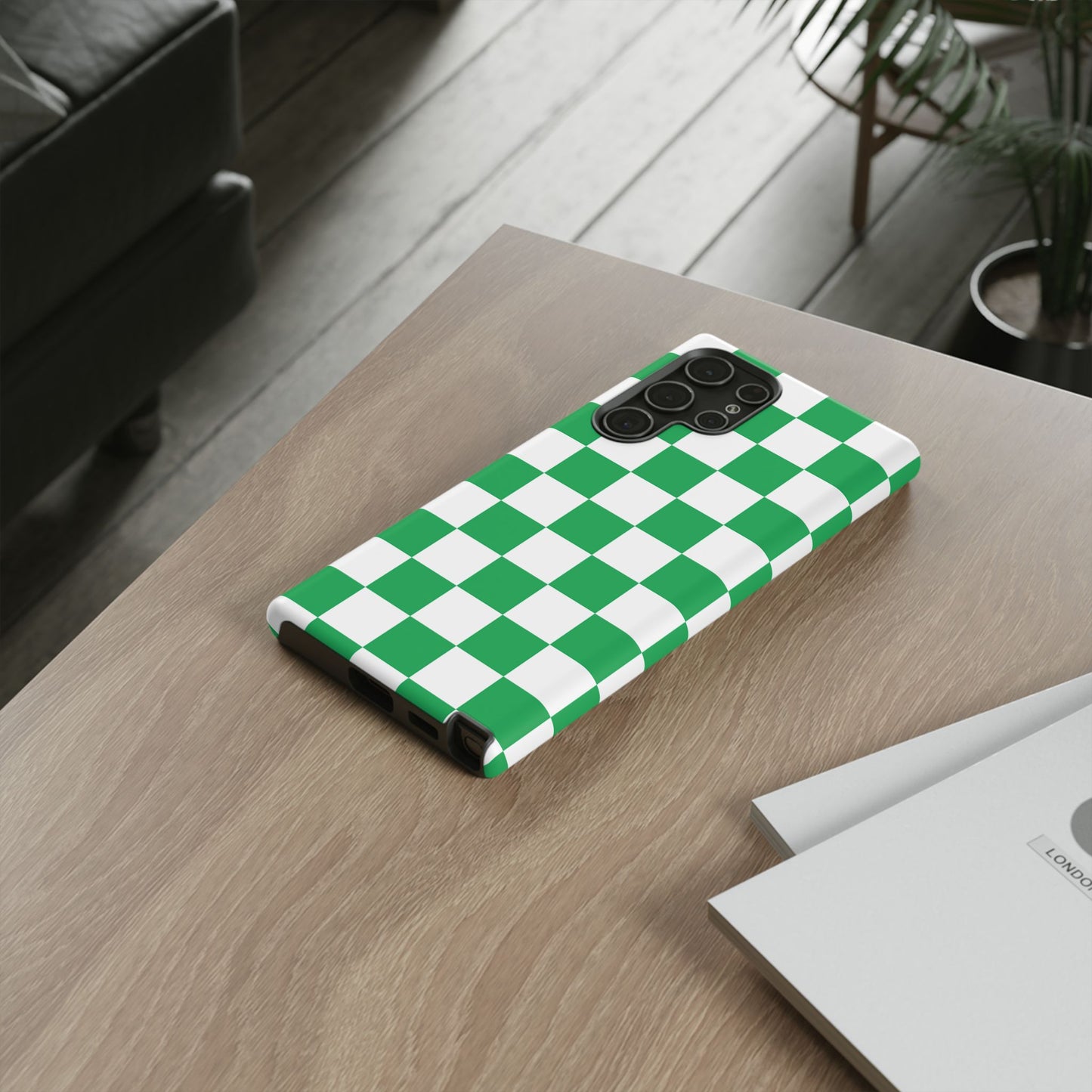 Green Checkered Phone Case, Phone Cases Samsung Galaxy S25, S25 Plus, S24, S24 Plus, S24 Ultra, S23, S22, S22 Plus, S21 Ultra, S21 FE, S20+