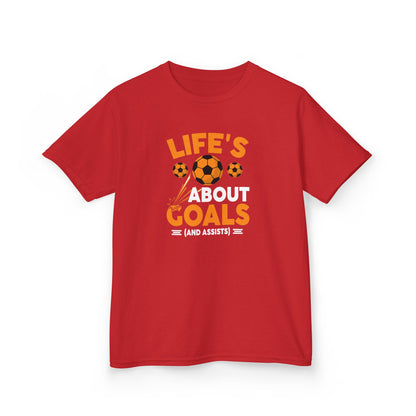 Life's About Goals Kids T-Shirt | Soccer Graphic Tee | Fun Teamwork Shirt for Boys & Girls | Cotton Youth Sports Top, FIFA World Cup 2026