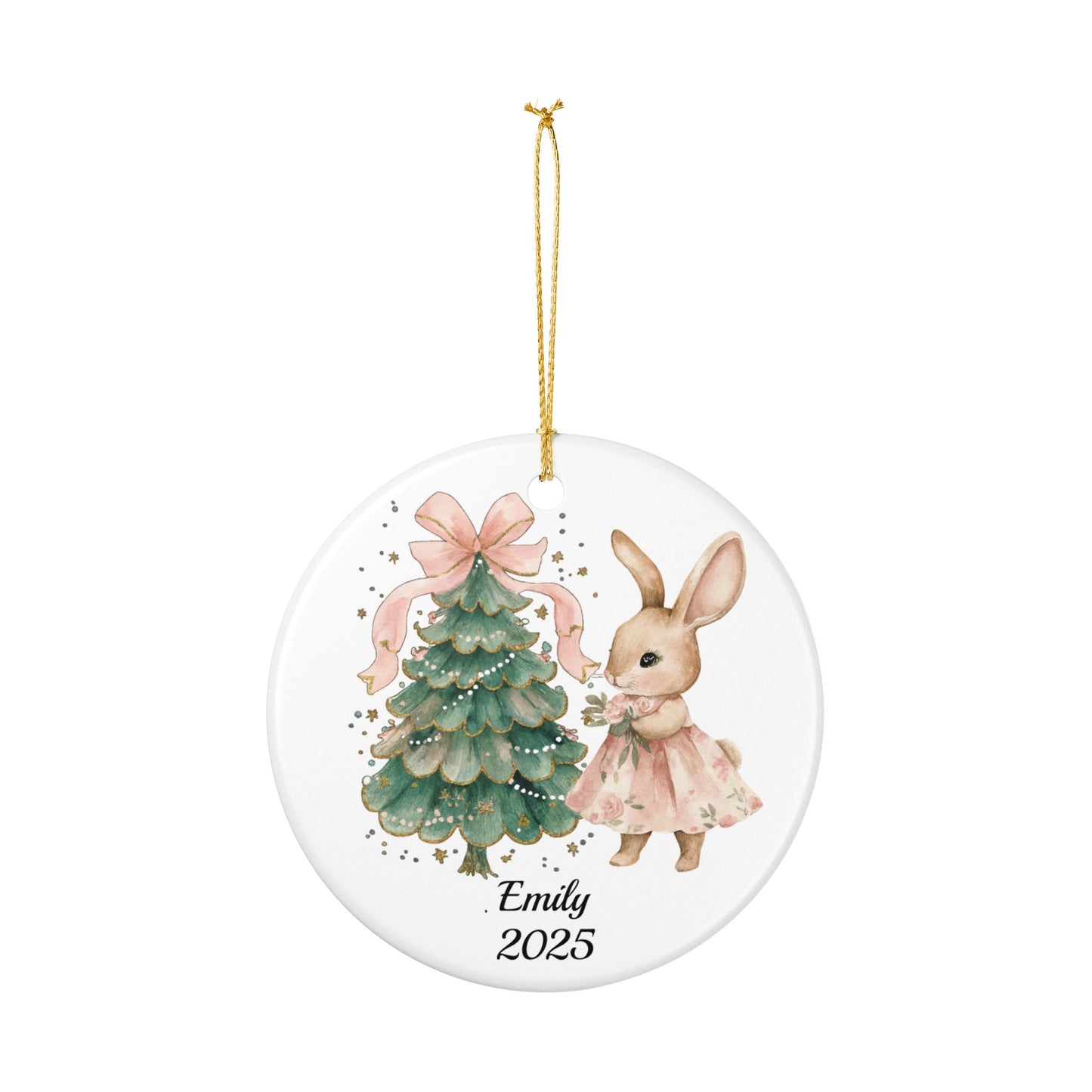 Personalized Bunny Christmas Ornament 2025 – Baby’s First Christmas Ceramic Keepsake | Custom Name Woodland Ornament | Cute Bunny Holiday Decor