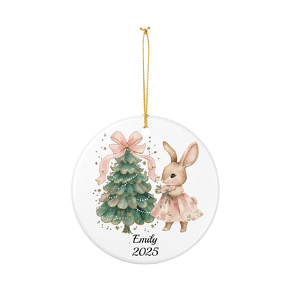 Personalized Bunny Christmas Ornament 2025 – Baby’s First Christmas Ceramic Keepsake | Custom Name Woodland Ornament | Cute Bunny Holiday Decor
