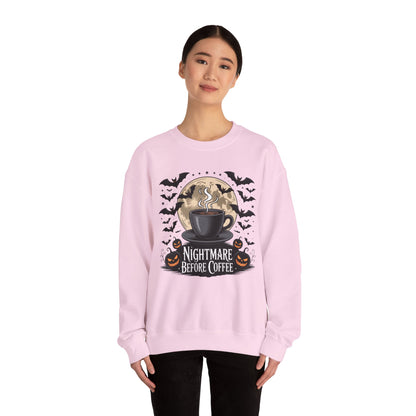 Spooky Coffee Lover's Crewneck Sweatshirt, Cozy Halloween Apparel Unisex Sweatshirt Nightmare Before Coffee Sweatshirt Perfect for Halloween