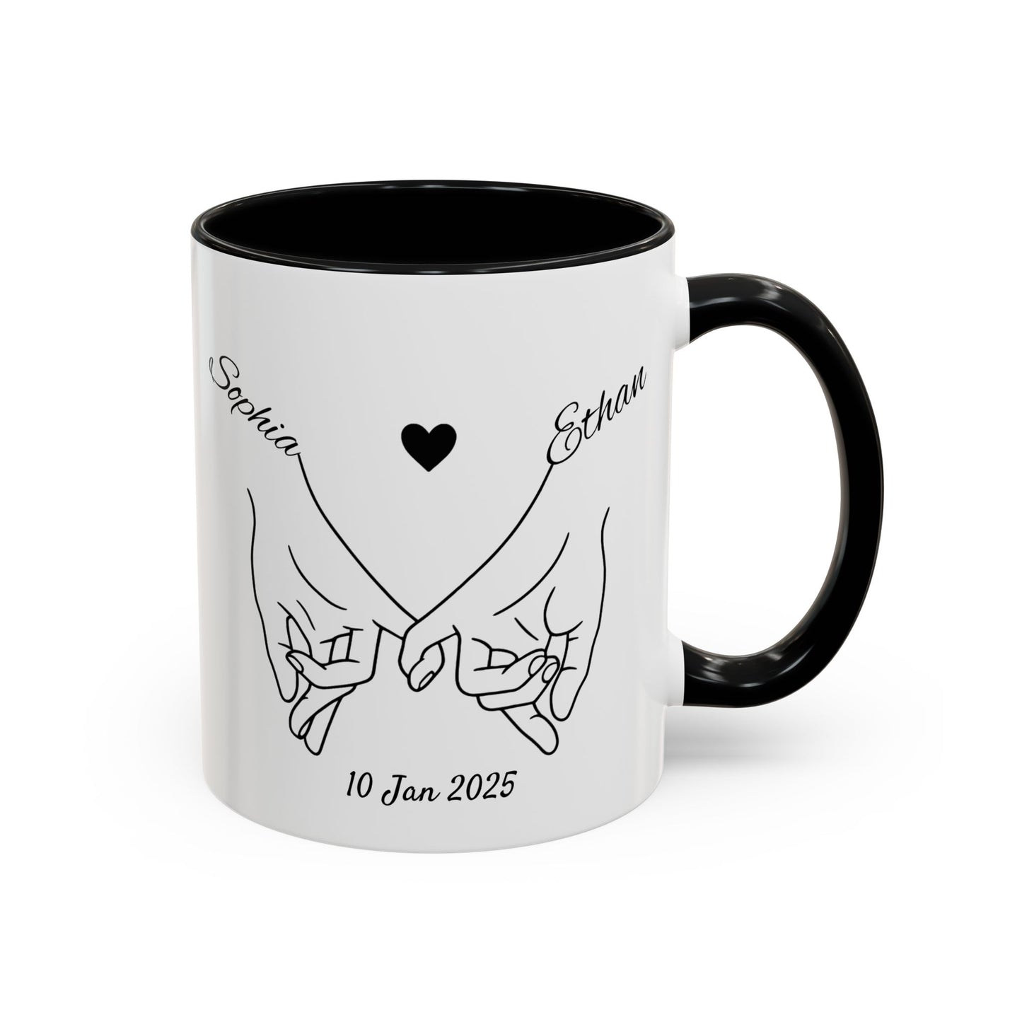 Holding Hands Couple Mug | Personalized Names & Date Coffee Cup | Custom Line Art Love Mug | Valentine Anniversary Gift for Couples