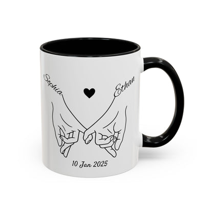 Holding Hands Couple Mug | Personalized Names & Date Coffee Cup | Custom Line Art Love Mug | Valentine Anniversary Gift for Couples