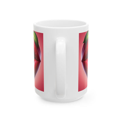 Cherry Lips Mug, Cute Retro Coffee Mug, Pop Art Ceramic Cup, Aesthetic Lips Design Mug, Gift for Coffee Lovers, 11oz 15oz