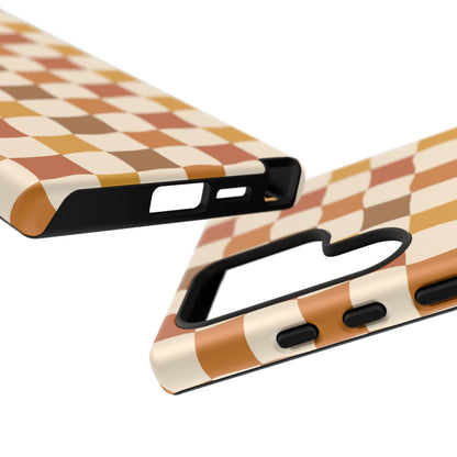 Boho Checked Phone Case, Checkerboard Design, Durable Protection, Phone Cover, Phone case For iPhone and Samsung, Trendy Phone Cover