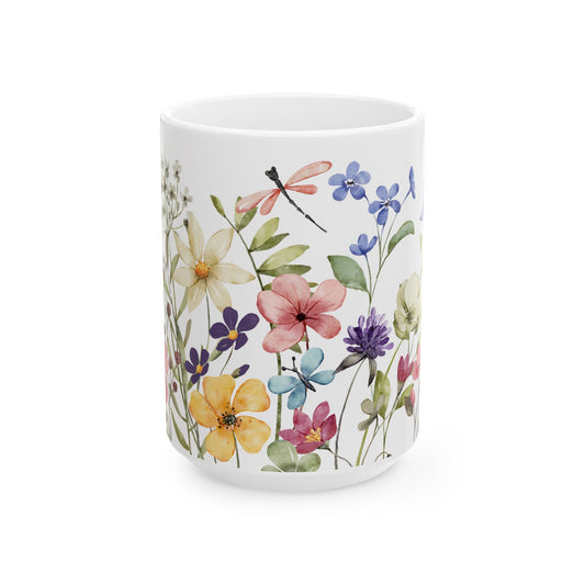 Watercolor Floral Mug Spring Flower Coffee Cup, Botanical Butterfly Mug, Garden Lover Gift, Nature Aesthetic Ceramic Mug Cute Floral Tea Cup