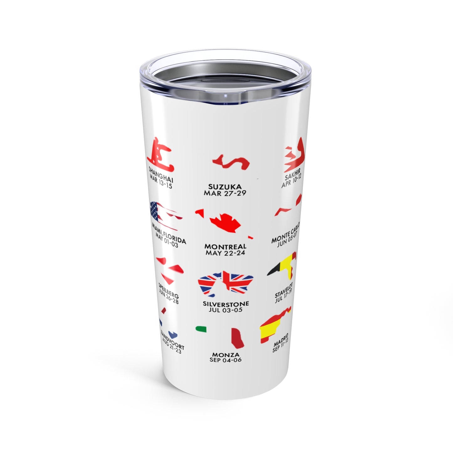 2026 Grand Prix Track Flags Tumbler, Formula One Circuits Travel Cup, F1 Racing Icons Stainless Steel Mug, Motorsport Fan Gift 20oz