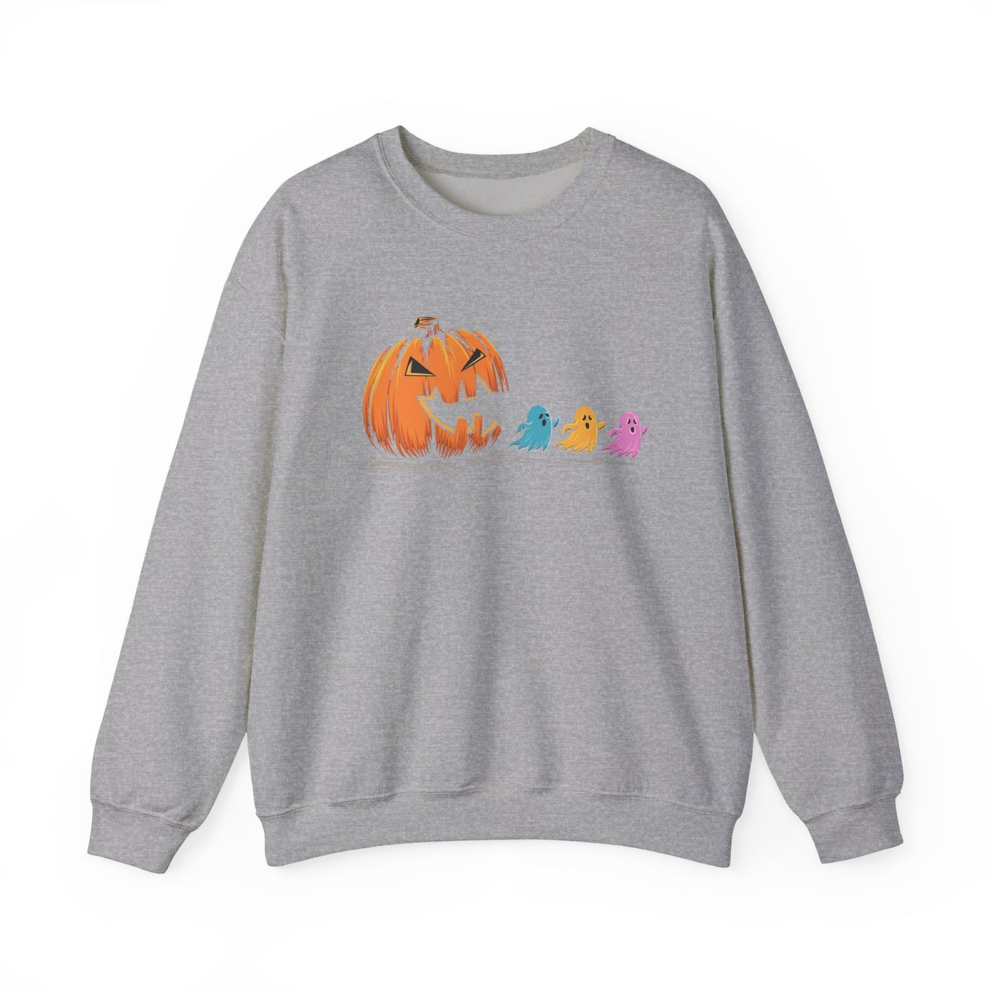 Halloween Ghost & Pumpkin Crewneck Sweatshirt, Unisex Fall Apparel, Cozy Sweatshirt, Halloween Gift, Seasonal Fashion