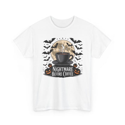 Halloween Coffee Tee, Unisex Heavy Cotton T-Shirt, Nightmare Before Coffee Shirt, Spooky Graphic Tee, Fall Seasonal Apparel