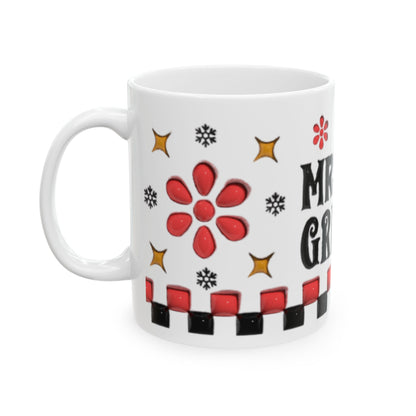 Mrs. Grinch Mug, Funny Christmas Coffee Cup, Santa Hat Grinch Mug for Her, Red Checker Holiday Mug, Christmas Gift for Wife Mom