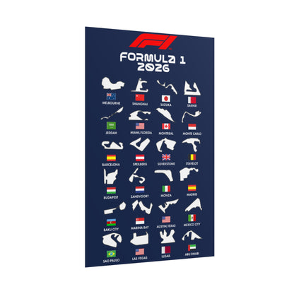 Formula 1 2026 Track Silhouettes Poster, F1 Circuits Map Wall Art, Grand Prix Calendar Print, Motorsport Racing Decor, Rolled Poster