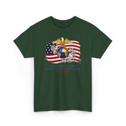 US Marine Corps 250th Anniversary T-Shirt Eagle, Globe Anchor with American Flag (1776-2026)