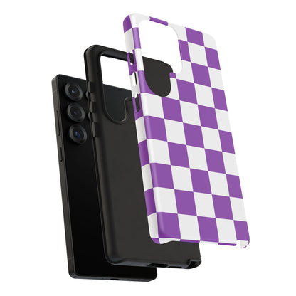 Purple Checkered Phone Case, Samsung Galaxy S25, S25 Plus, S24, S24 Plus, S24 Ultra, S23, S22, S22 Plus, S21 Ultra, S21 FE, S20+