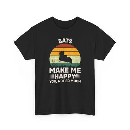 Bats Make Me Happy Unisex Heavy Cotton Tee, Funny Graphic Tee, Lovers Gift, Halloween Apparel, Everyday Casual Wear, Nature