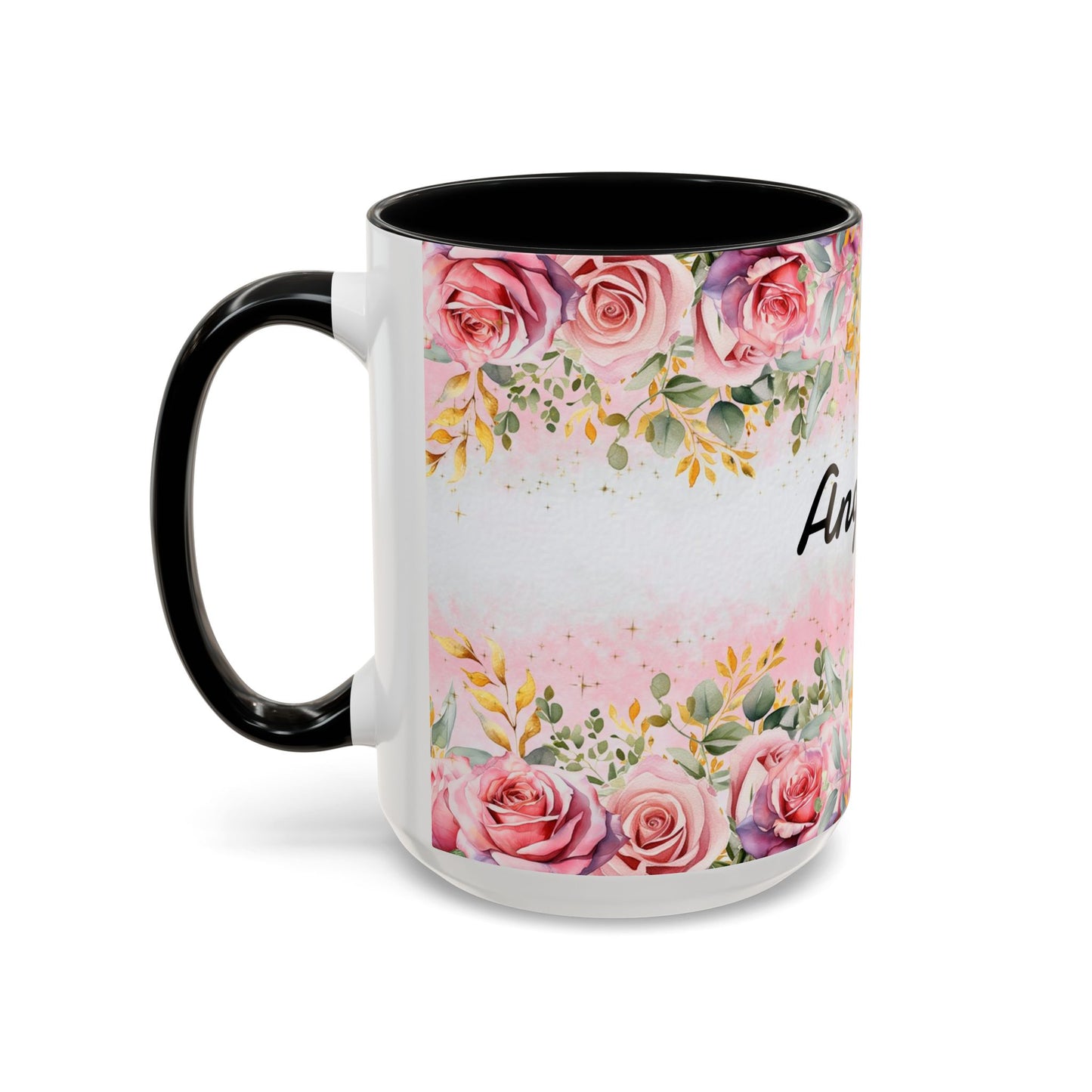 Personalized Floral Accent Coffee Mug, Custom Gift for Her, Birthday Mug, Floral Drinkware, Mother's Day Gift