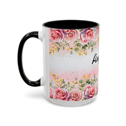 Personalized Floral Accent Coffee Mug, Custom Gift for Her, Birthday Mug, Floral Drinkware, Mother's Day Gift