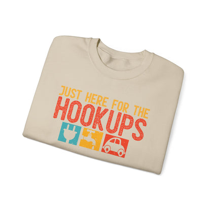 Just Here For The Hookups Sweatshirt | RV Camper Camping Pullover | Towing Camperplug Crewneck | RV Life Apparel