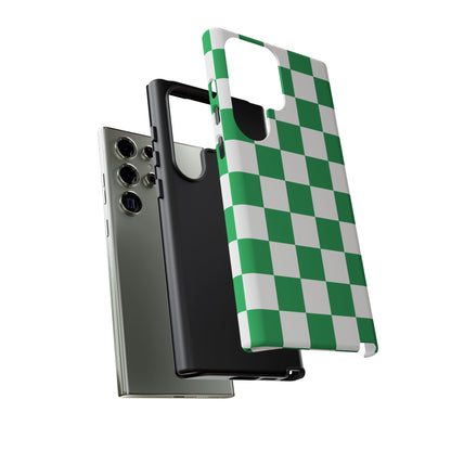 Green Checkered Phone Case, Phone Cases Samsung Galaxy S25, S25 Plus, S24, S24 Plus, S24 Ultra, S23, S22, S22 Plus, S21 Ultra, S21 FE, S20+