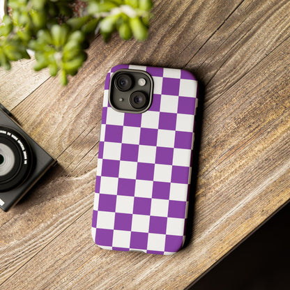 Purple Checkered Phone Case,  iPhone 17 Pro, 17, 16, 15, 14, 13, 12, 11, X, XR, XS MAX, Trendy Gift for Friends, Accessory for Occasions