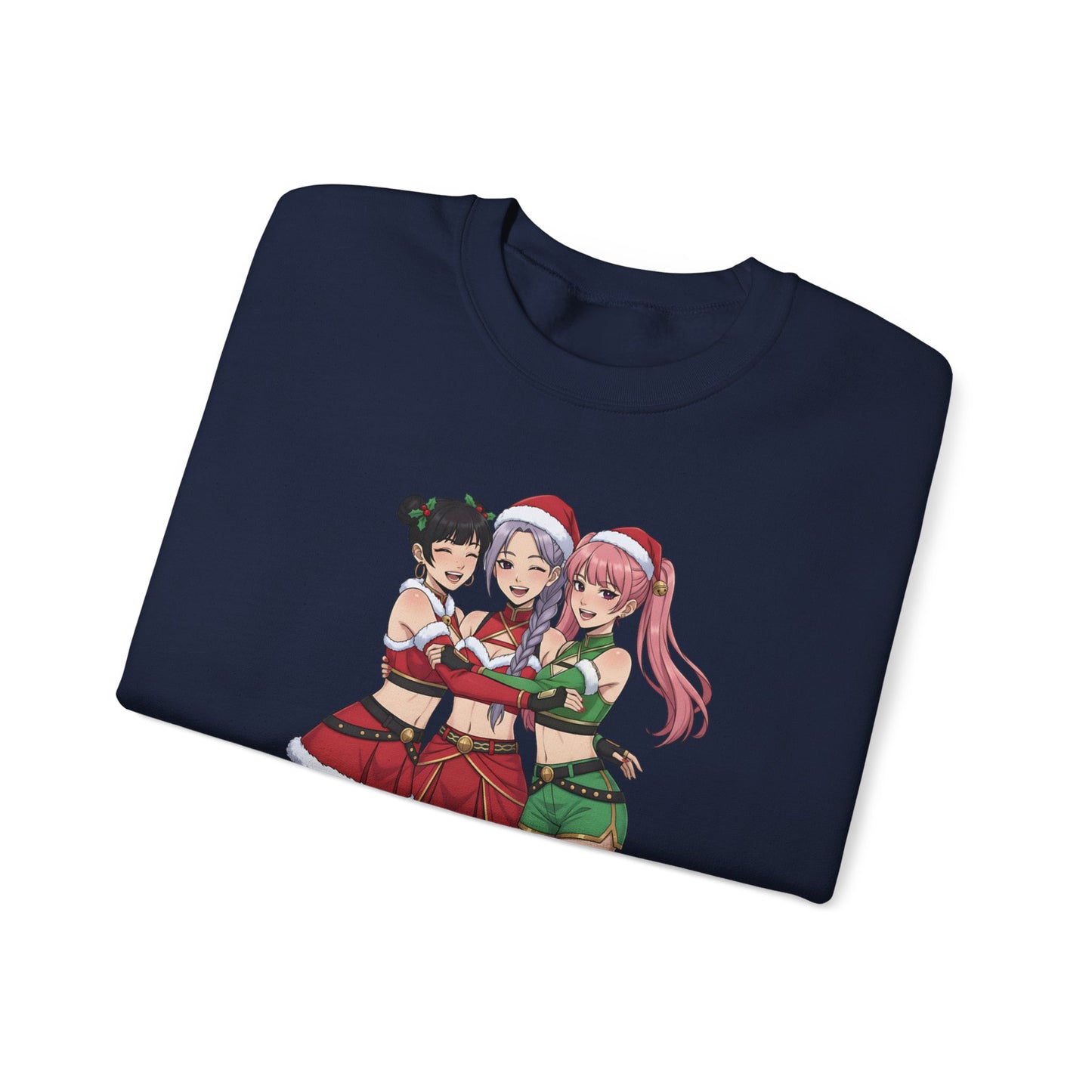 Anime Christmas Sweatshirt, Kawaii Girls Holiday Crewneck, Cute Anime Xmas Sweater, Cozy Otaku Gift, Holiday Kawaii Trio Shirt