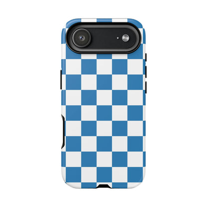 Checkered Phone Case, iPhone 17 Pro, 17, 16, 15, 14, 13, 12, 11, X, XR, XS MAX, Smartphone Cover, Blue and White Mobile Protector
