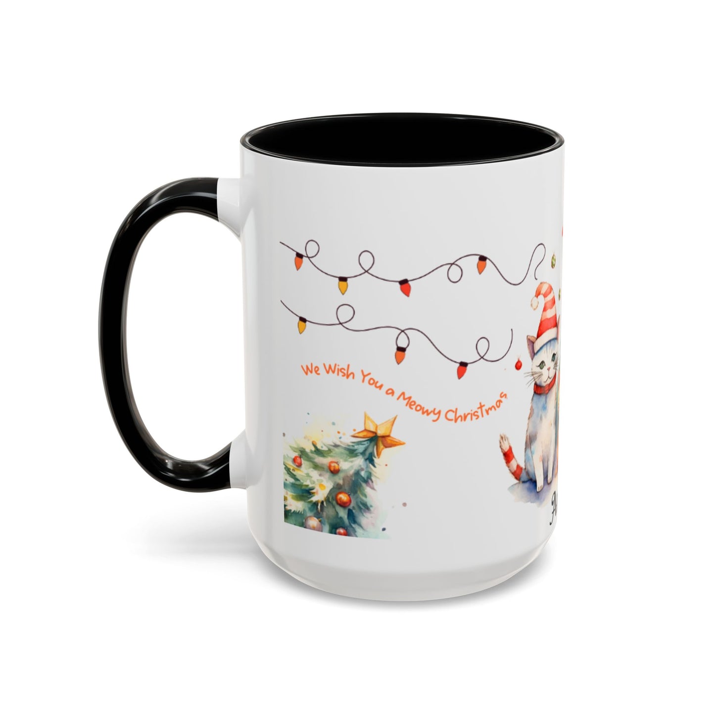 Personalized Festive Cat Accent Coffee Mug, Holiday, Christmas, Unique Gift, Home Decor, Cute Cat Lovers, Christmas Day Gift