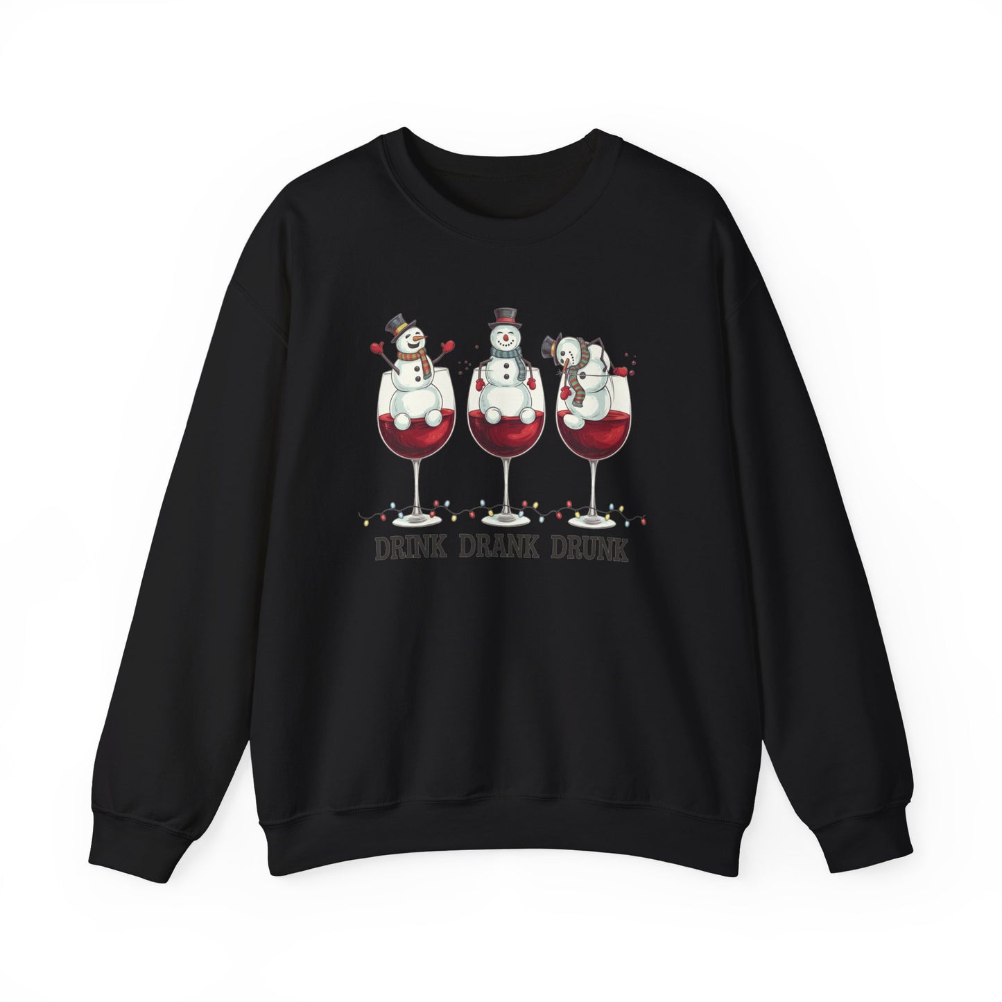 Drink Drank Drunk Christmas Sweatshirt | Funny Wine Lover Holiday Sweater | Snowman Drinking Crewneck | Christmas Gift
