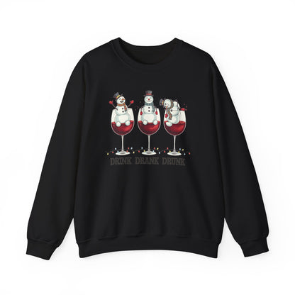 Drink Drank Drunk Christmas Sweatshirt | Funny Wine Lover Holiday Sweater | Snowman Drinking Crewneck | Christmas Gift
