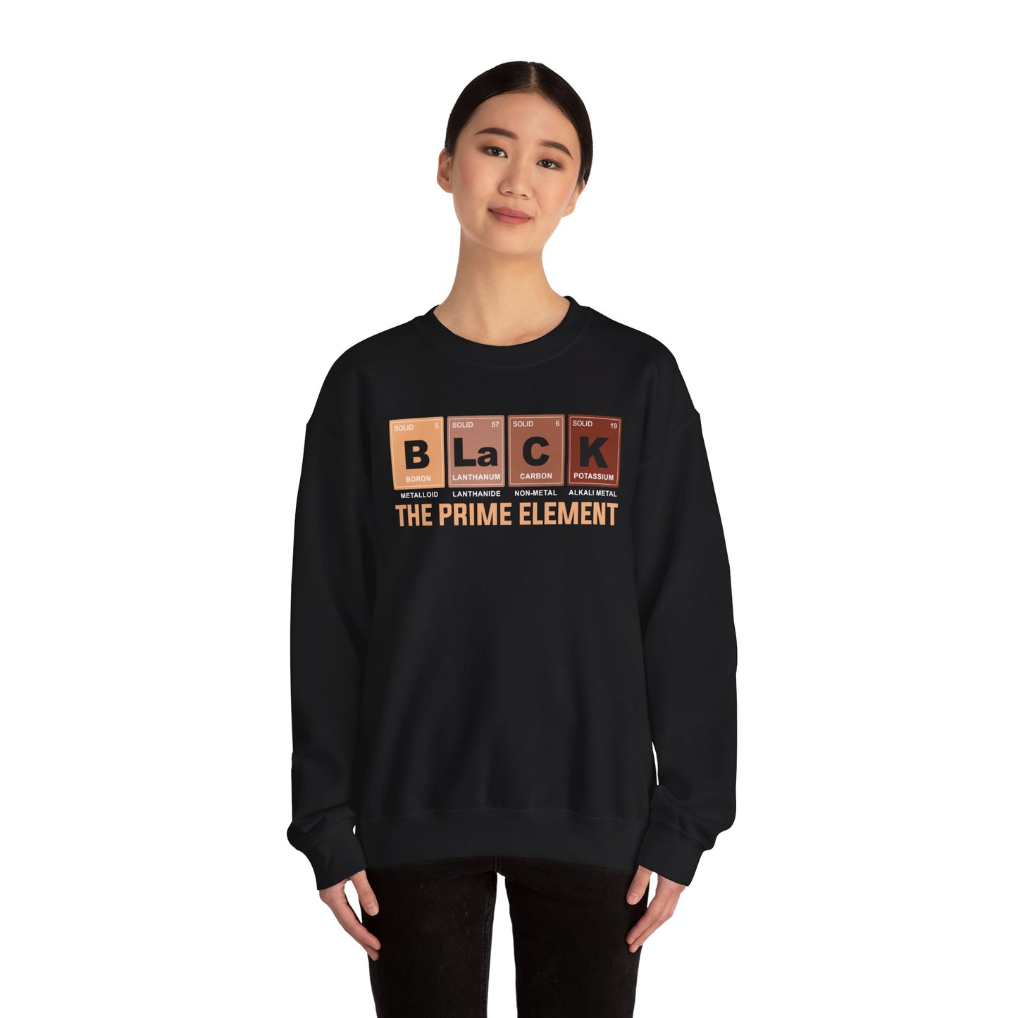 Black The Prime Element Sweatshirt | Periodic Table Black Pride Pullover | Funny Science Sweatshirt | Unisex Cultural Gift