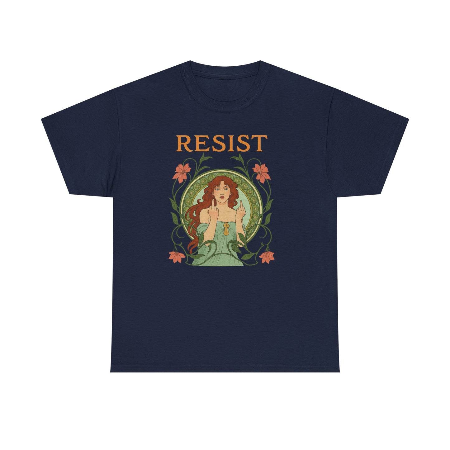 Resist Art Nouveau Woman Tee, Feminist Vintage Shirt, Botanical Activist T-Shirt, Retro Feminism Gift, Empowerment Top, Mucha Anti Trump