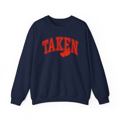 Taken Heart Graphic Sweatshirt, Red Collegiate Letters Crewneck, Cute Valentine Pullover, Cozy Gift for Her, Romantic Couple Sweater