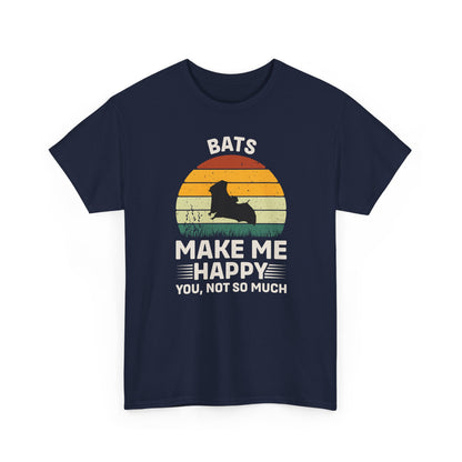 Bats Make Me Happy Unisex Heavy Cotton Tee, Funny Graphic Tee, Lovers Gift, Halloween Apparel, Everyday Casual Wear, Nature