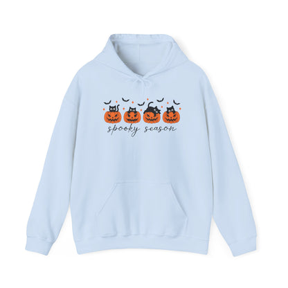 Spooky Season Hoodie, Unisex Halloween Sweatshirt Hoodie, Cozy Fall Apparel, Bat and Pumpkin Design, Perfect for Autumn Celebrations