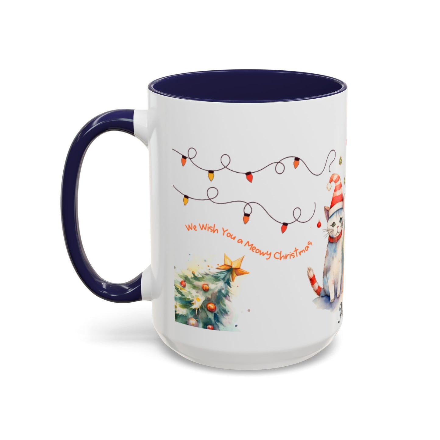 Personalized Festive Cat Accent Coffee Mug, Holiday, Christmas, Unique Gift, Home Decor, Cute Cat Lovers, Christmas Day Gift