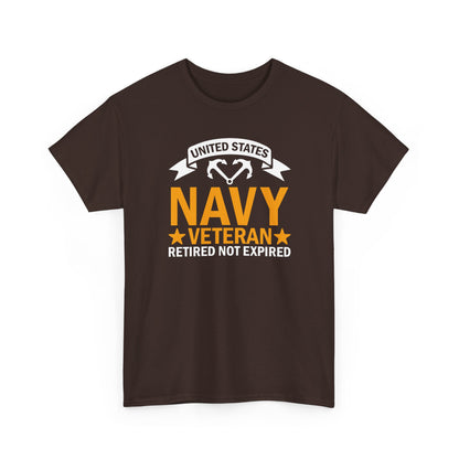 Navy Veteran Heavy Cotton T-Shirt, Gifts for Veterans, Memorial Day, Patriotic Apparel, Retired Not Expired, Gift for dad