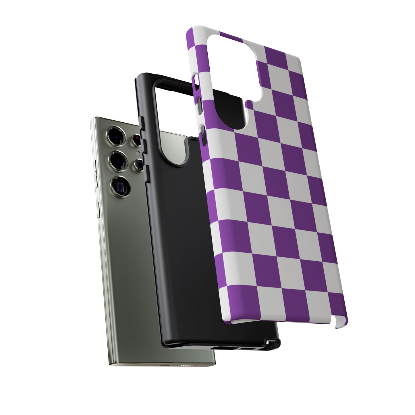Purple Checkered Phone Case, Samsung Galaxy S25, S25 Plus, S24, S24 Plus, S24 Ultra, S23, S22, S22 Plus, S21 Ultra, S21 FE, S20+