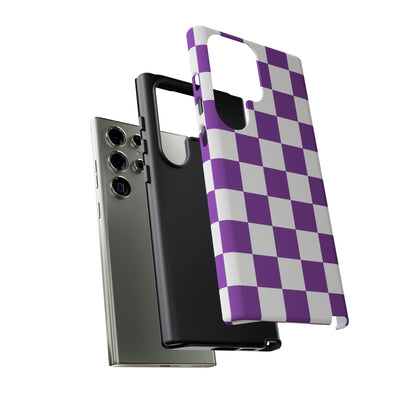 Purple Checkered Phone Case, Samsung Galaxy S25, S25 Plus, S24, S24 Plus, S24 Ultra, S23, S22, S22 Plus, S21 Ultra, S21 FE, S20+