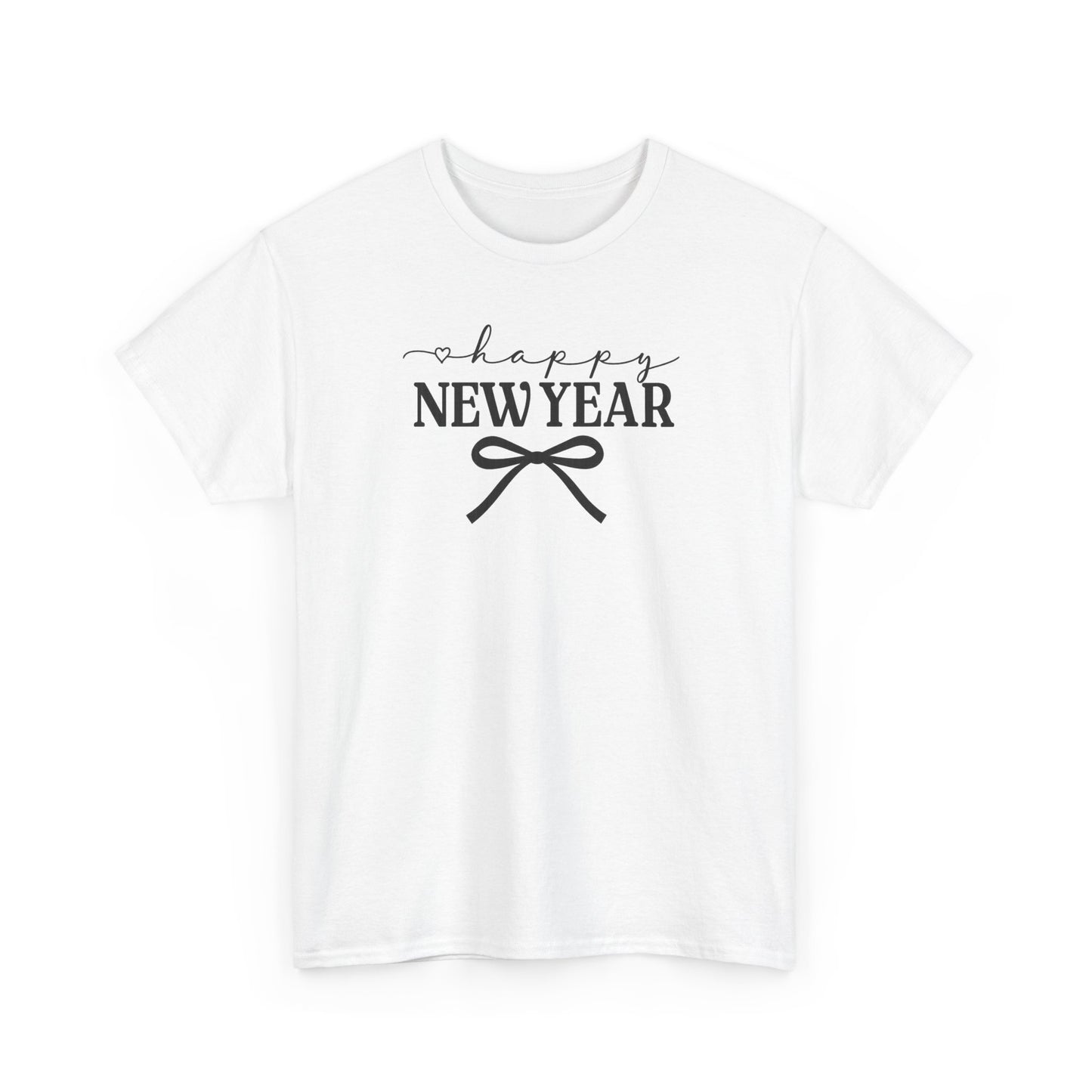 Happy New Year Bow T-Shirt, Minimalist New Year Typography Tee, Holiday Graphic Shirt, New Year's Eve Outfit, Casual Festive Top