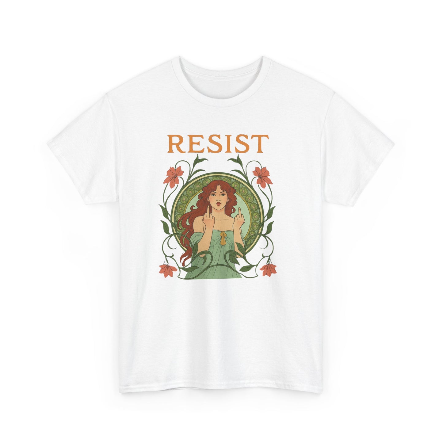 Resist Art Nouveau Woman Tee, Feminist Vintage Shirt, Botanical Activist T-Shirt, Retro Feminism Gift, Empowerment Top, Mucha Anti Trump