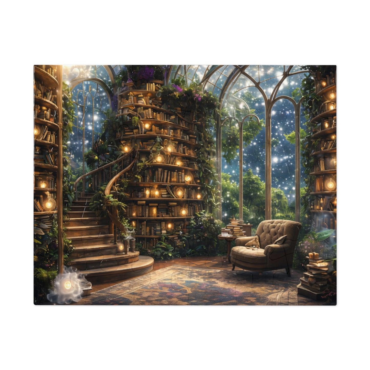 Dream Library, Magical Greenhouse, Jigsaw Puzzles, Star Filled Sky Library Reading Garden Lounge Room, Starry Night View, 500 Or 1000