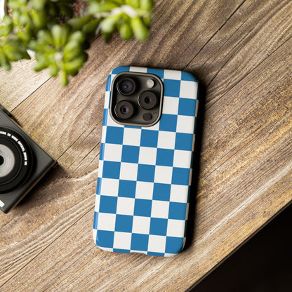 Checkered Phone Case, iPhone 17 Pro, 17, 16, 15, 14, 13, 12, 11, X, XR, XS MAX, Smartphone Cover, Blue and White Mobile Protector
