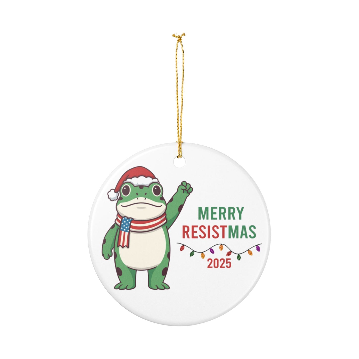 Merry Resistmas Frog Ornament Funny Political Christmas Decor | Portland Frog Meme Freedom Ornament | Activist Gift Ceramic Keepsake