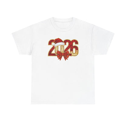 2026 New Year Shirt | Festive Christmas Tee with Santa Hat & Bow | Happy New Year T-Shirt | Holiday Party Outfit Gift