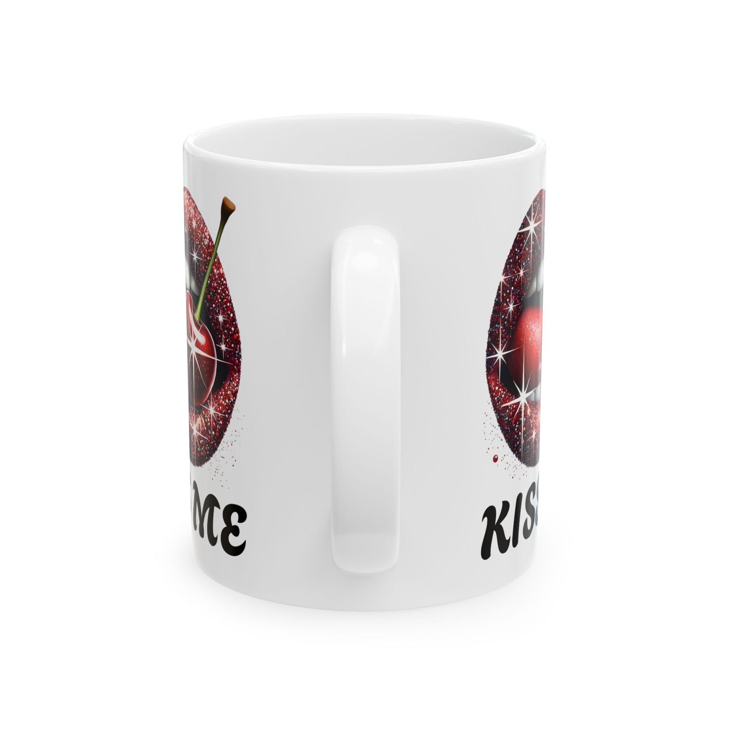 Kiss Me Coffee Mug, Cherry Lips Design Ceramic Mug, Cute Aesthetic Coffee Cup, 11oz 15oz Gift, Fun Novelty Mug