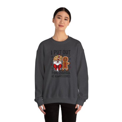 I Put Out For Santa Sweatshirt, Funny Christmas Crewneck, Cookies & Milk Holiday Sweater, Gingerbread Shirt, Xmas Party Sweatshirt